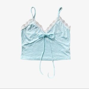 SHEIN Blue Lace Trim Crop Top Dainty